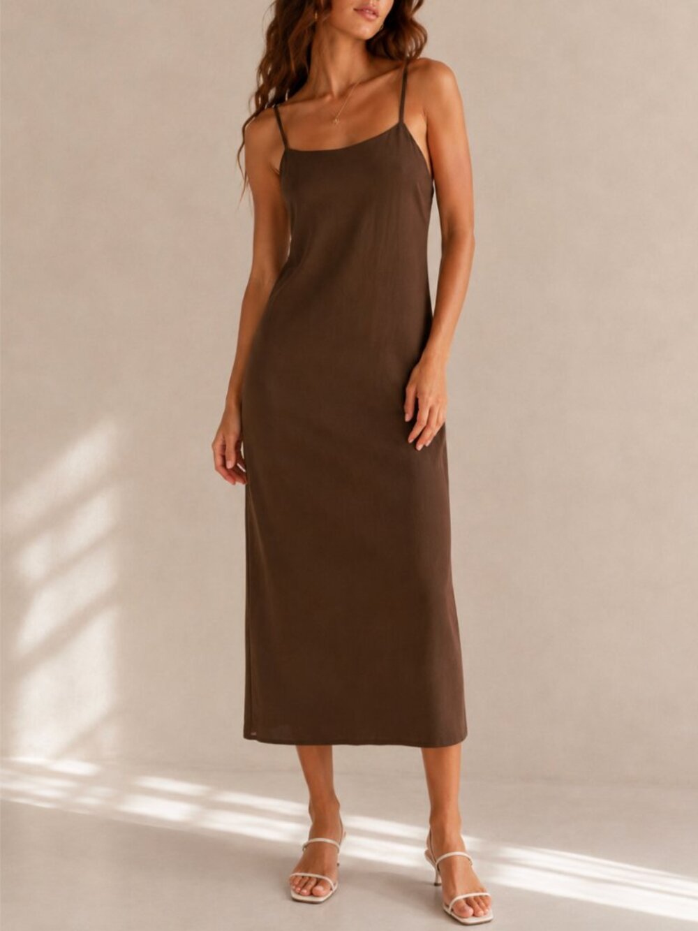 Everlane The Satin Square-Neck Slip Dress Brown / Olive 6